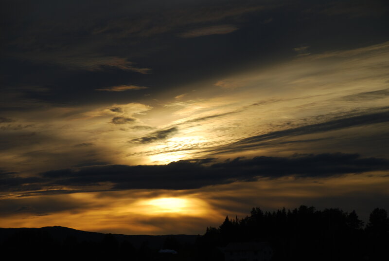 Sunset over Hills — Yellow, Dramatic, Photograph, Clouds, Trees