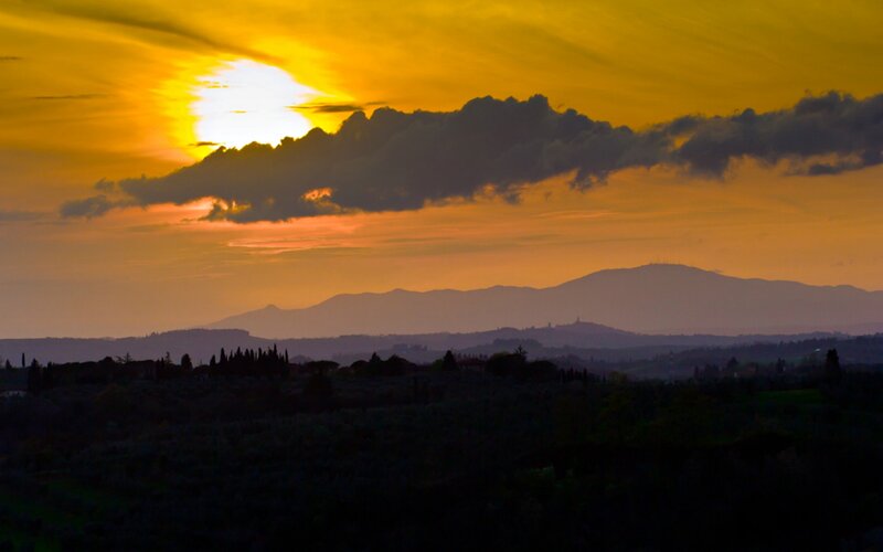 Sunset over Hills — Yellow, Dramatic, Photograph