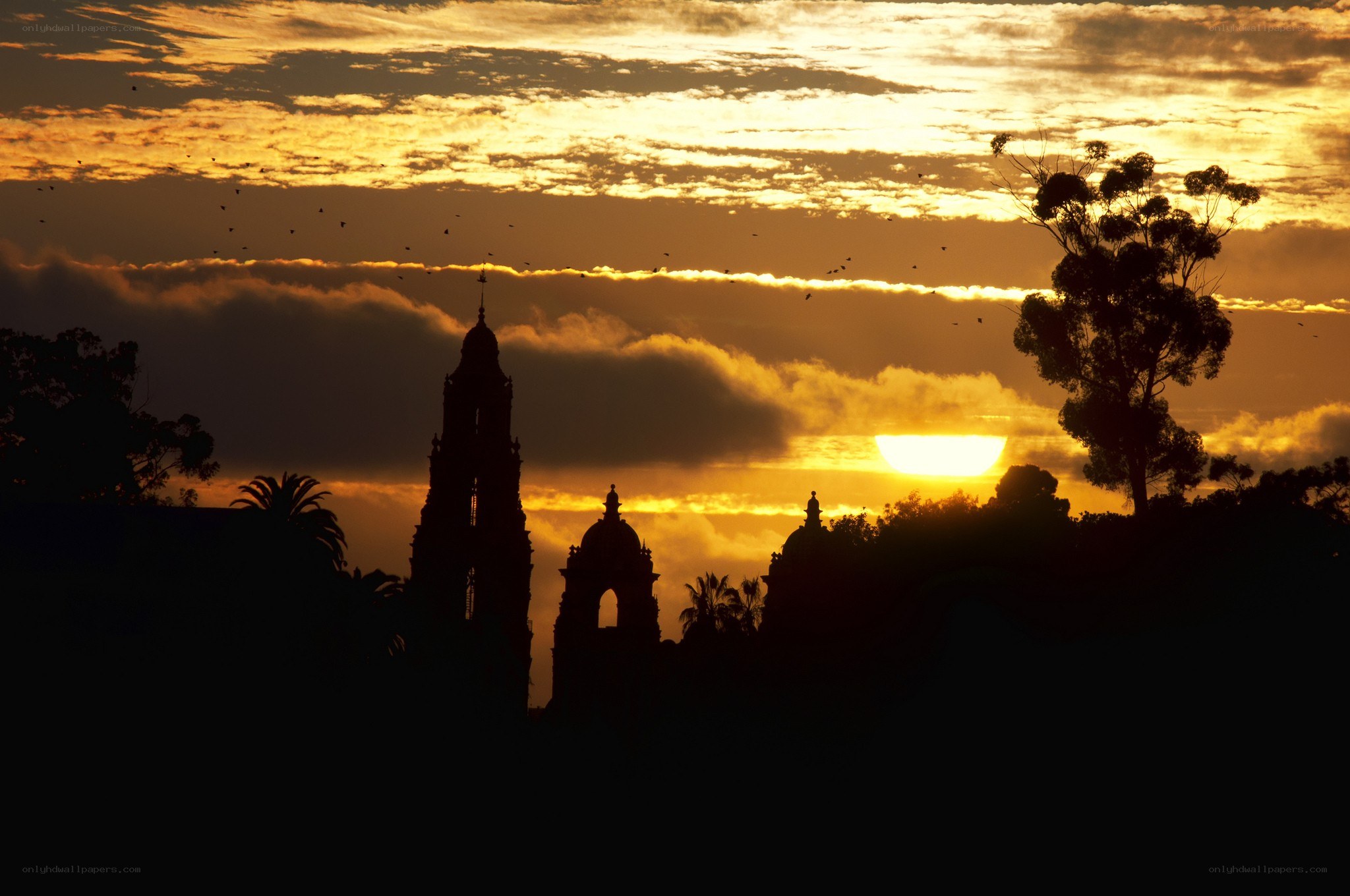Sunset over historic buildings