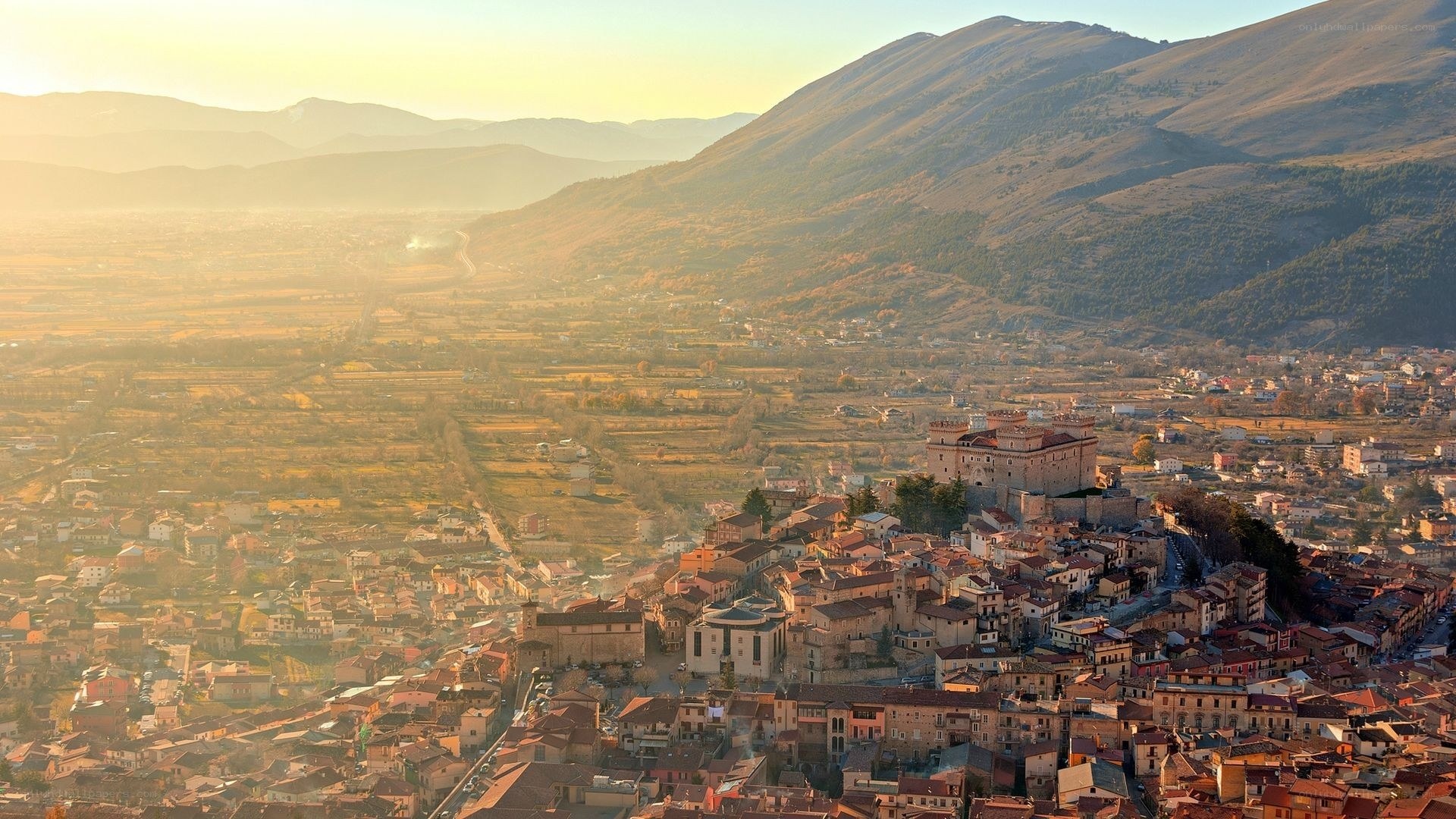 Sunset over historic Italian town