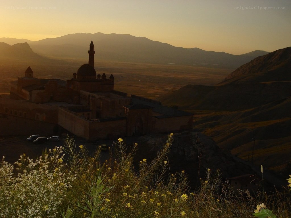 Sunset over historic mosque