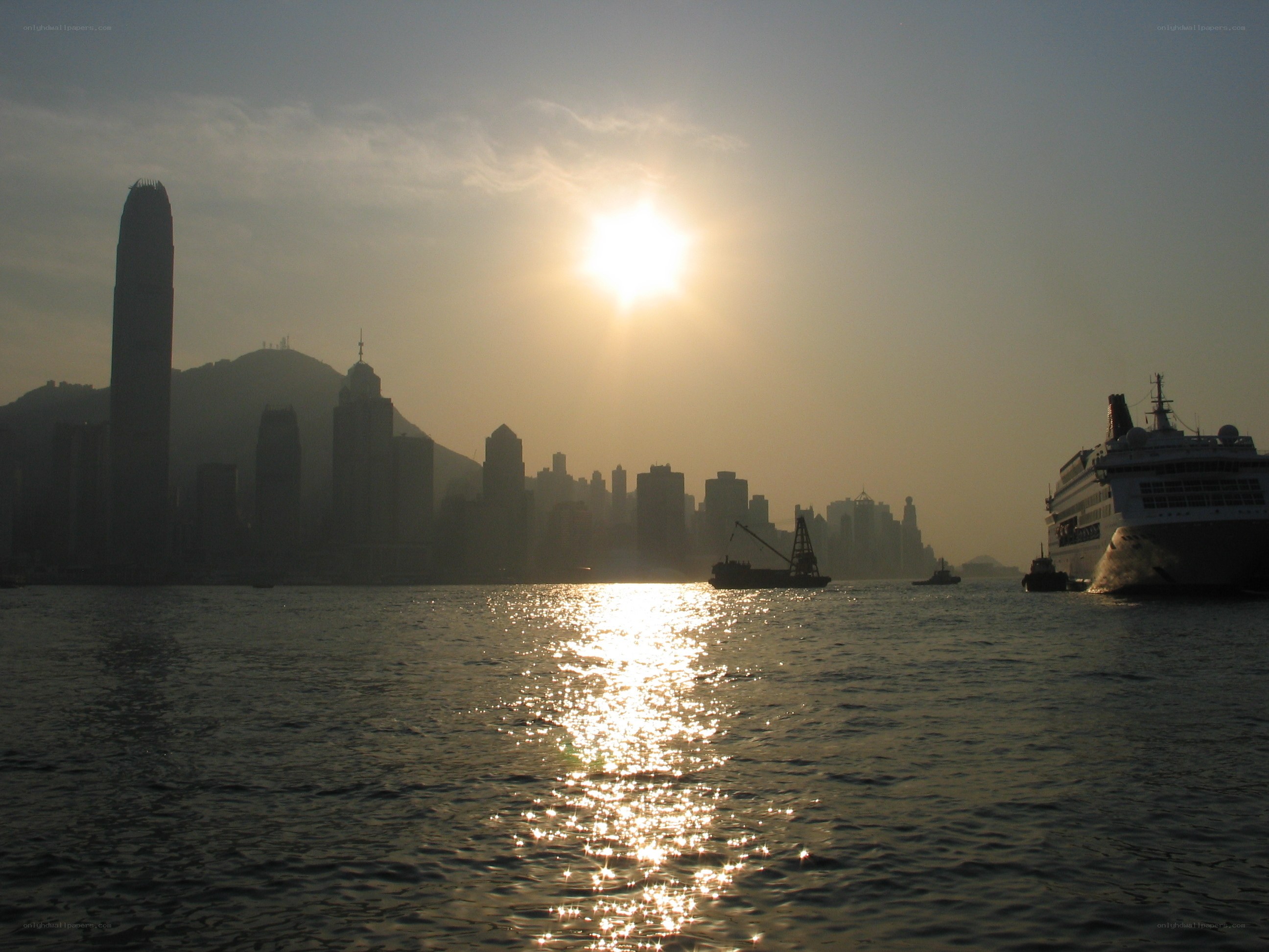 Sunset over Hong Kong harbor