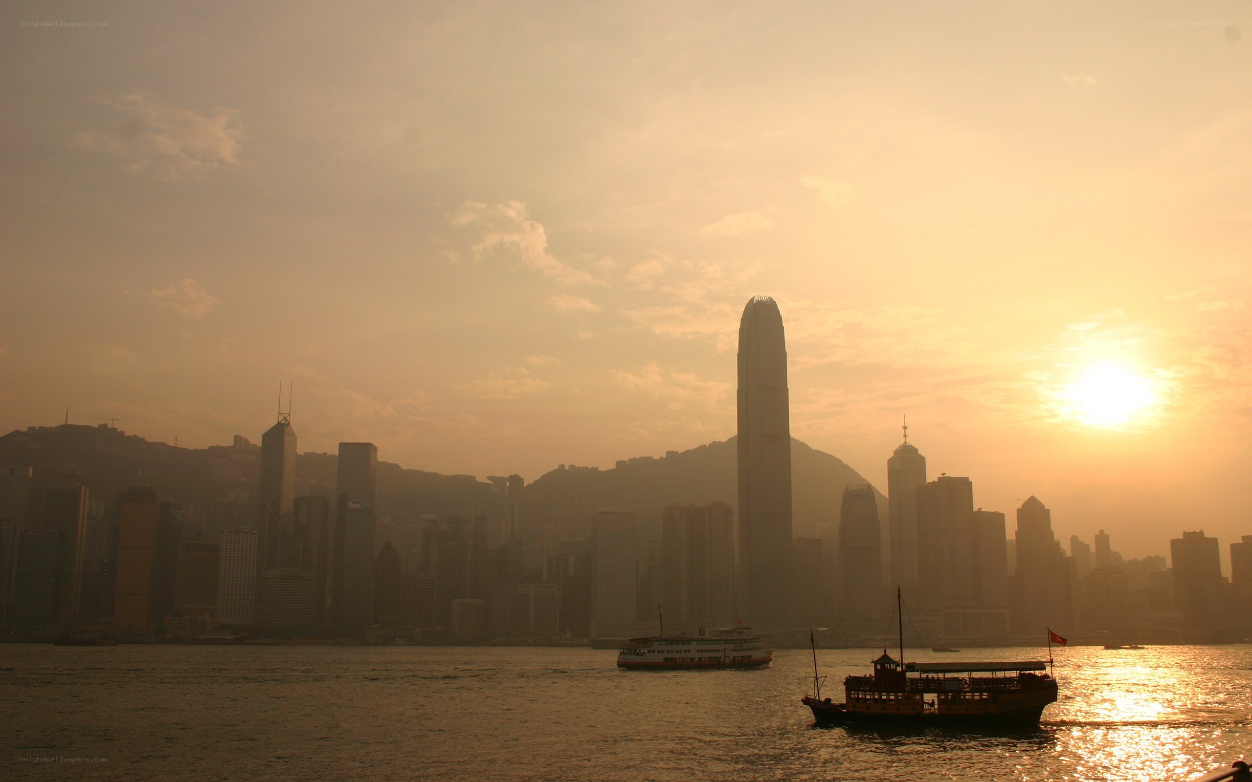 Sunset over Hong Kong skyline
