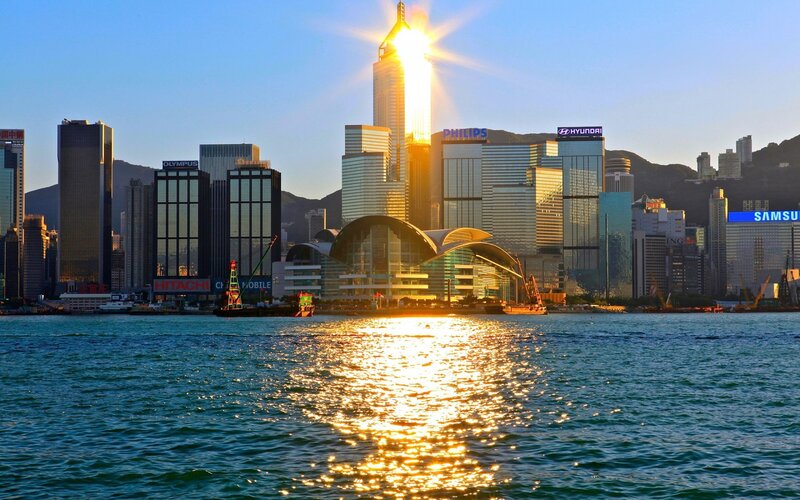 Sunset over Hong Kong skyline