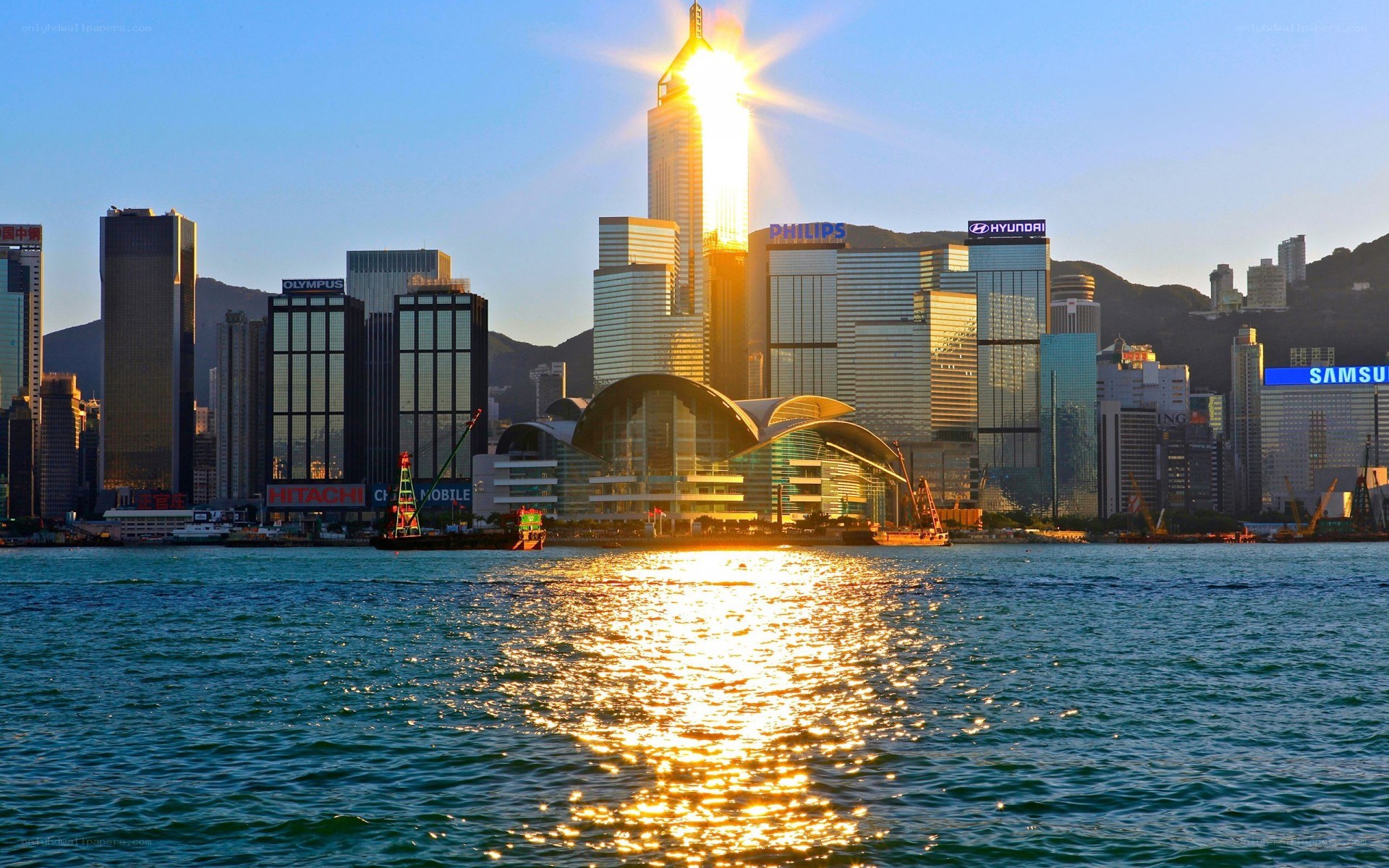 Sunset over Hong Kong skyline