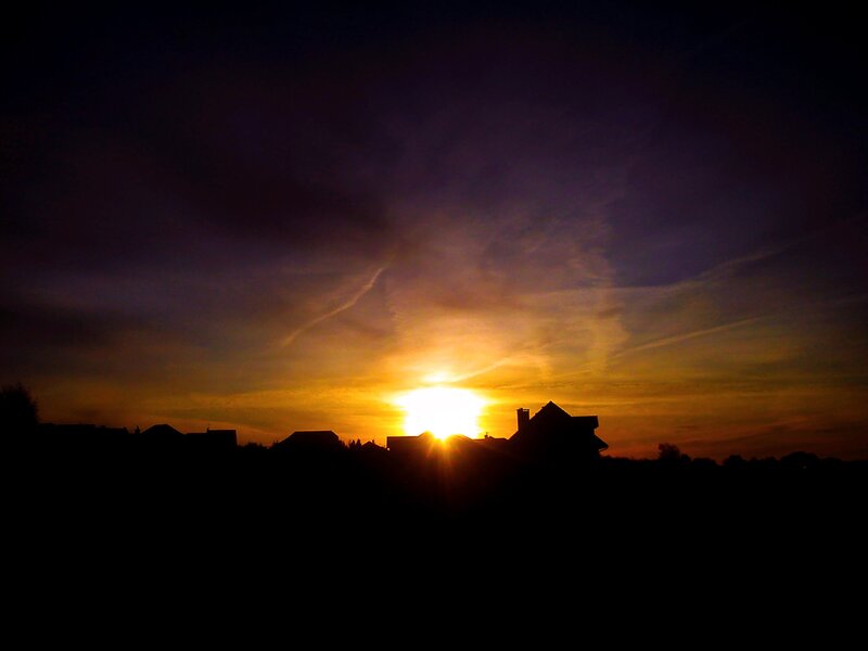 Sunset over Houses — Orange, Dramatic, Photograph, Sky