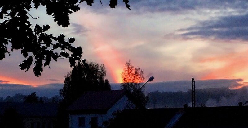 Sunset over Houses — Orange, Dramatic, Photograph