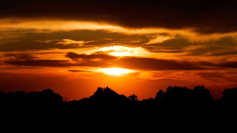 Sunset over Houses — Orange, Dramatic