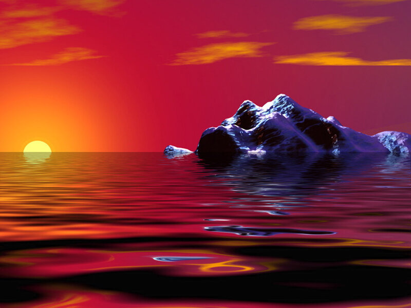 sunset over ice mountain