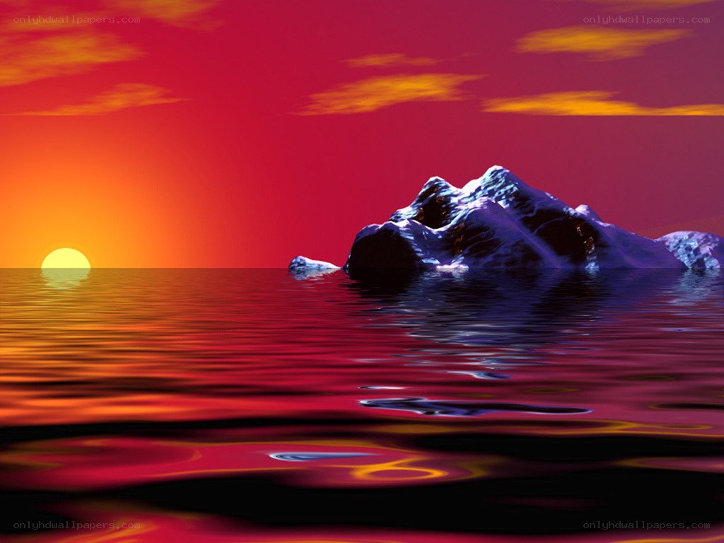 sunset over ice mountain