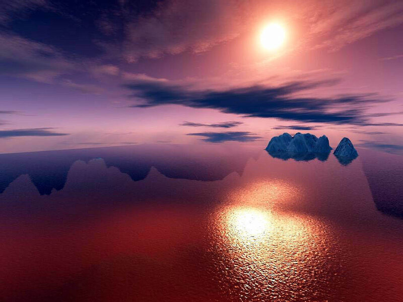 sunset over icy islands