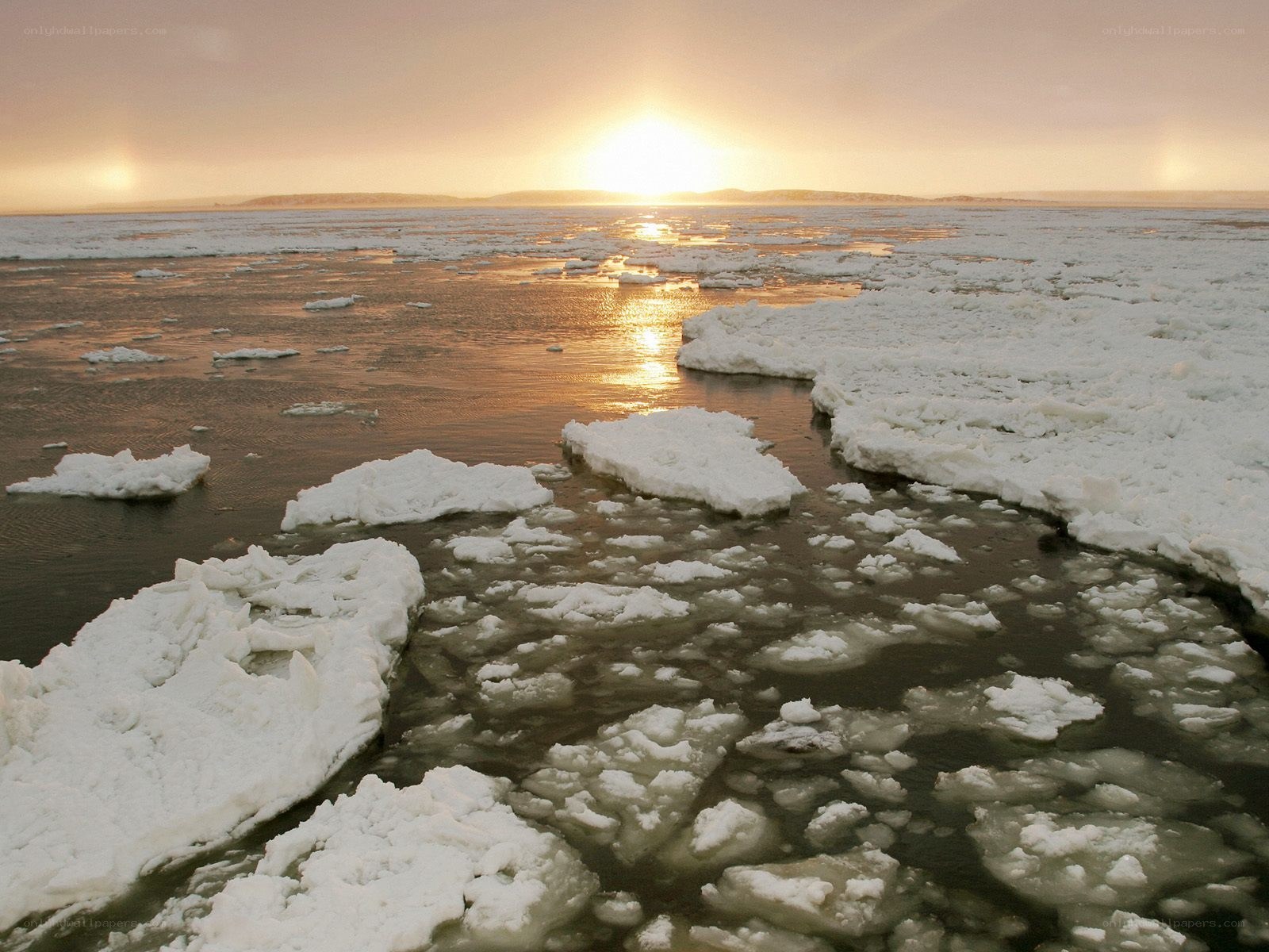 Sunset over icy sea