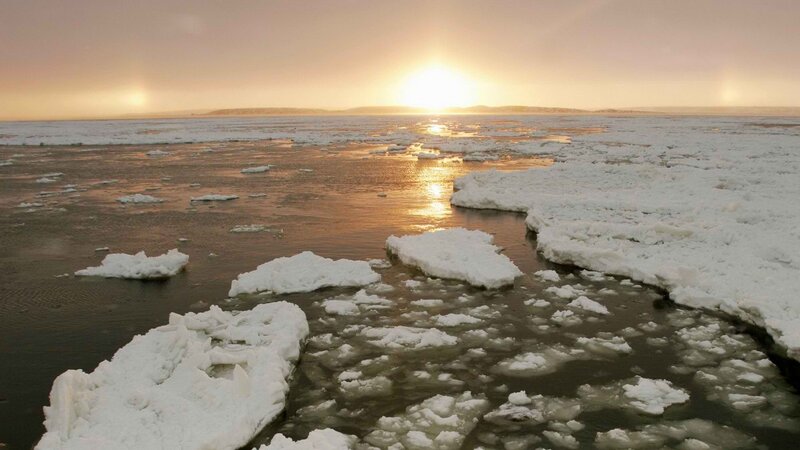 Sunset over icy sea