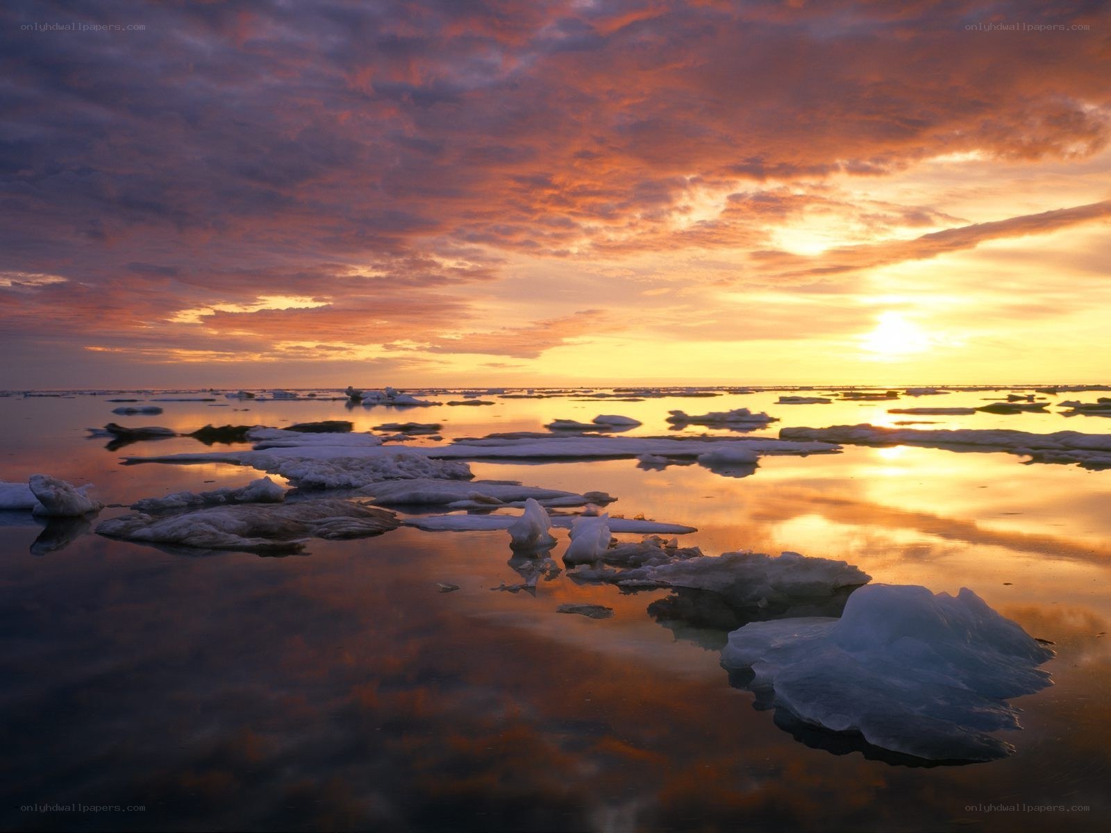 Sunset over icy sea