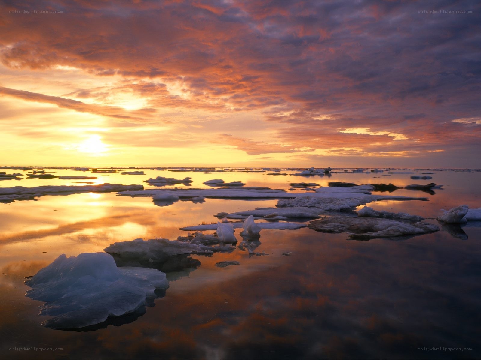 Sunset over icy sea