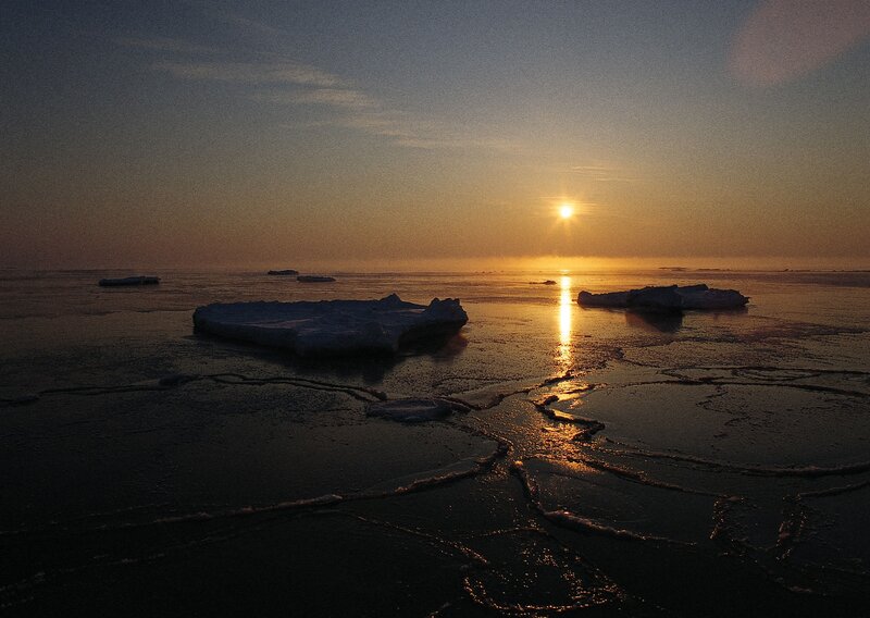 Sunset over icy sea
