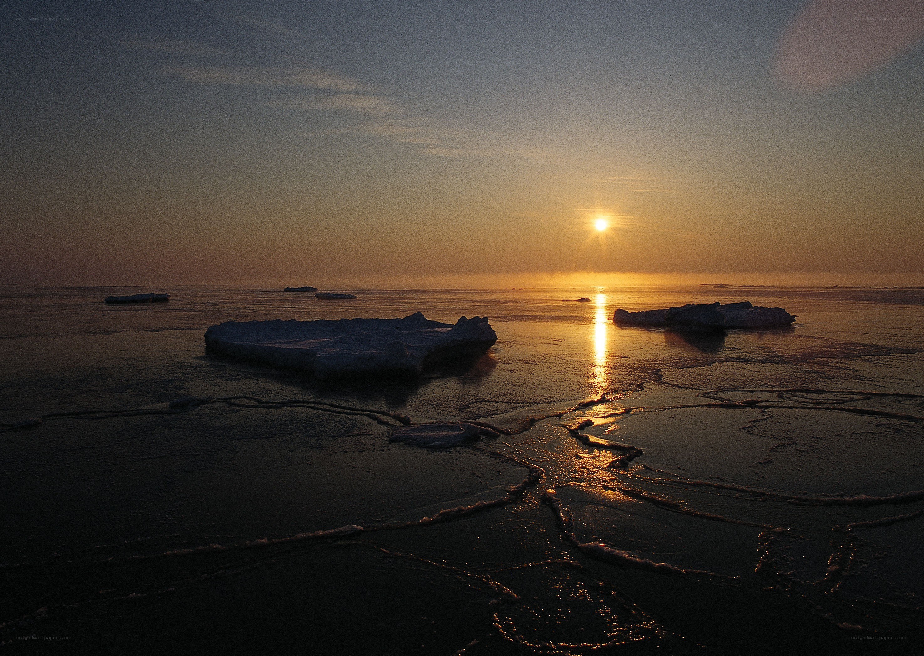 Sunset over icy sea