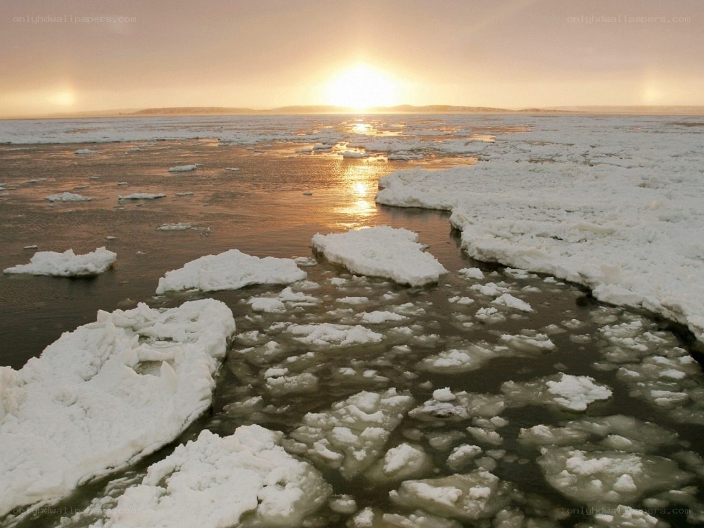 Sunset over icy sea