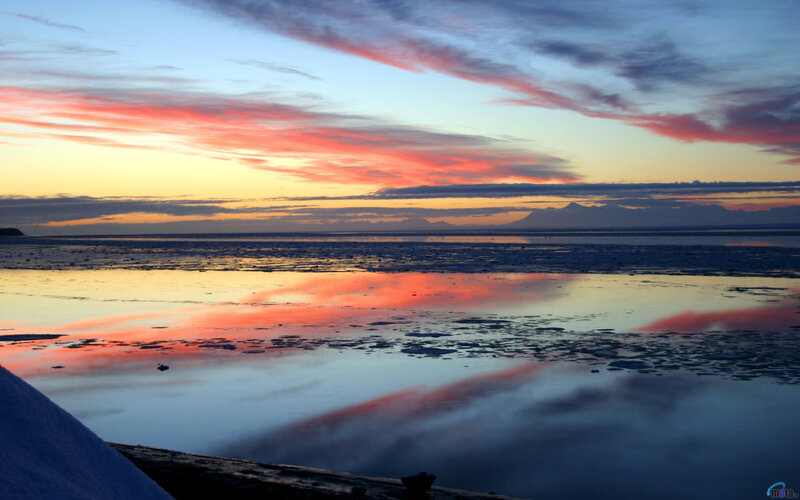 Sunset over Icy Water — Red