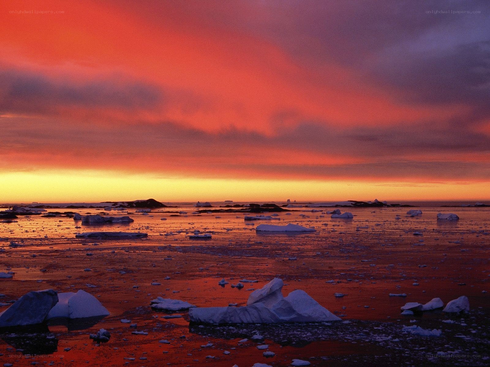Sunset over icy waters