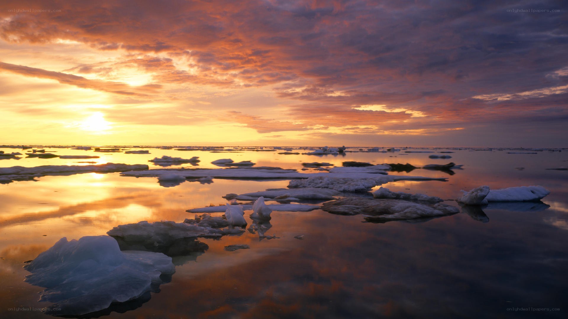 Sunset over icy waters