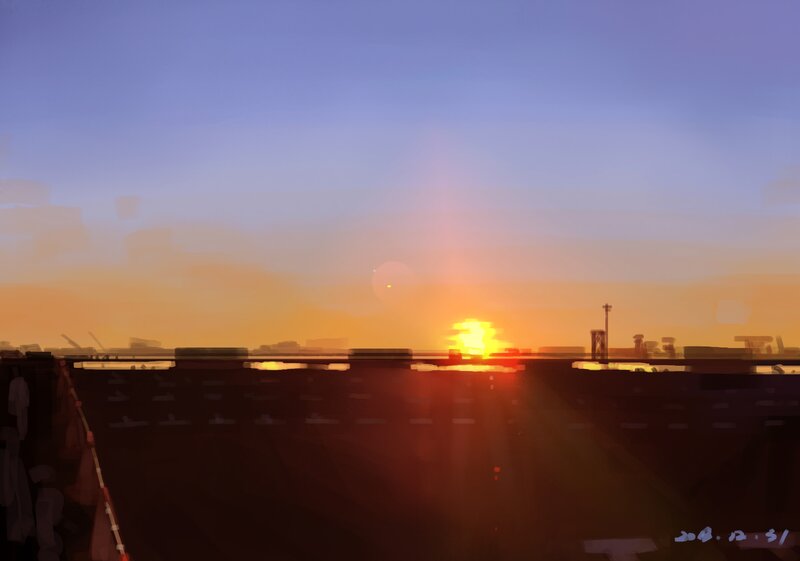 Sunset over Industrial Port — Orange, Serene