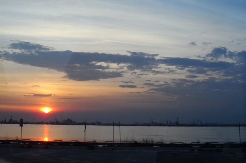 Sunset over Industrial Port — Orange