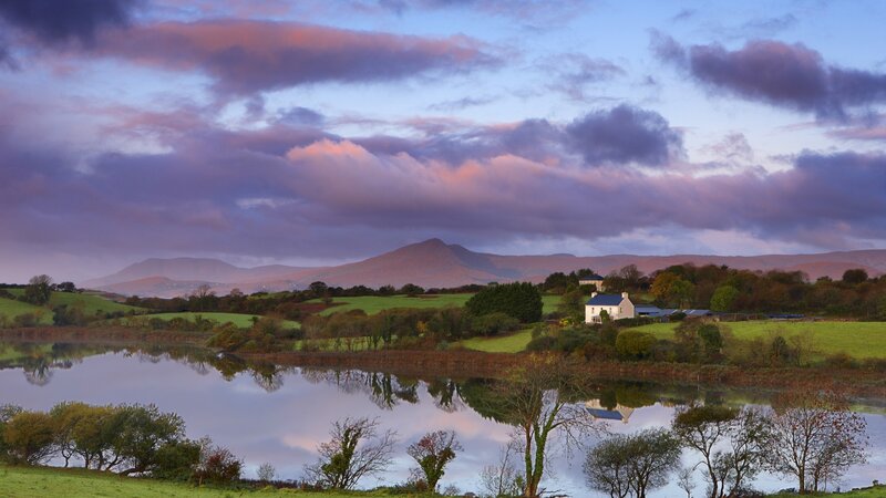 sunset over irish countryside