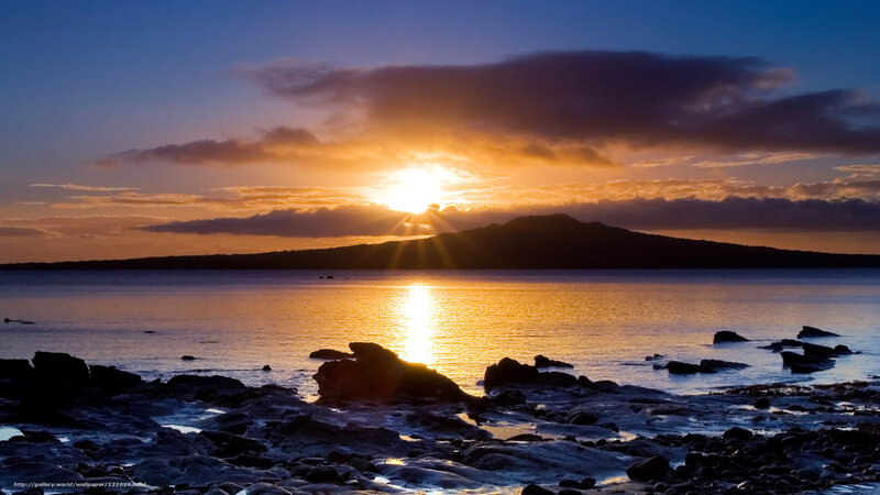 Sunset over Island — Orange, Serene, Photograph, Mountain