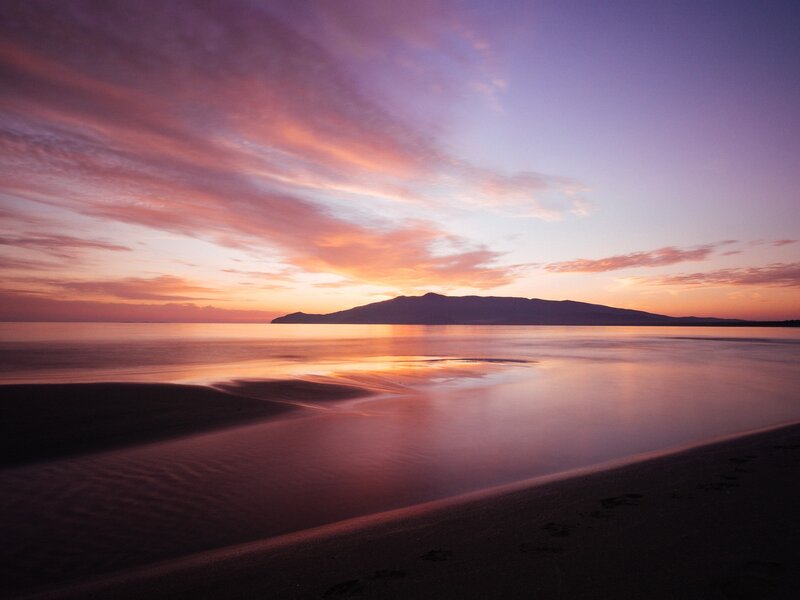 Sunset over Island — Purple, Serene, Photograph, Beach