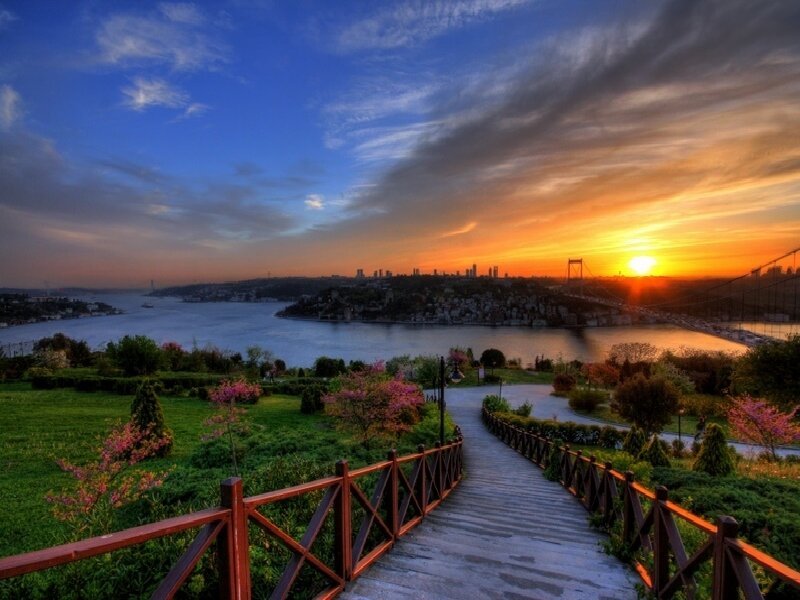 sunset over istanbul bridge