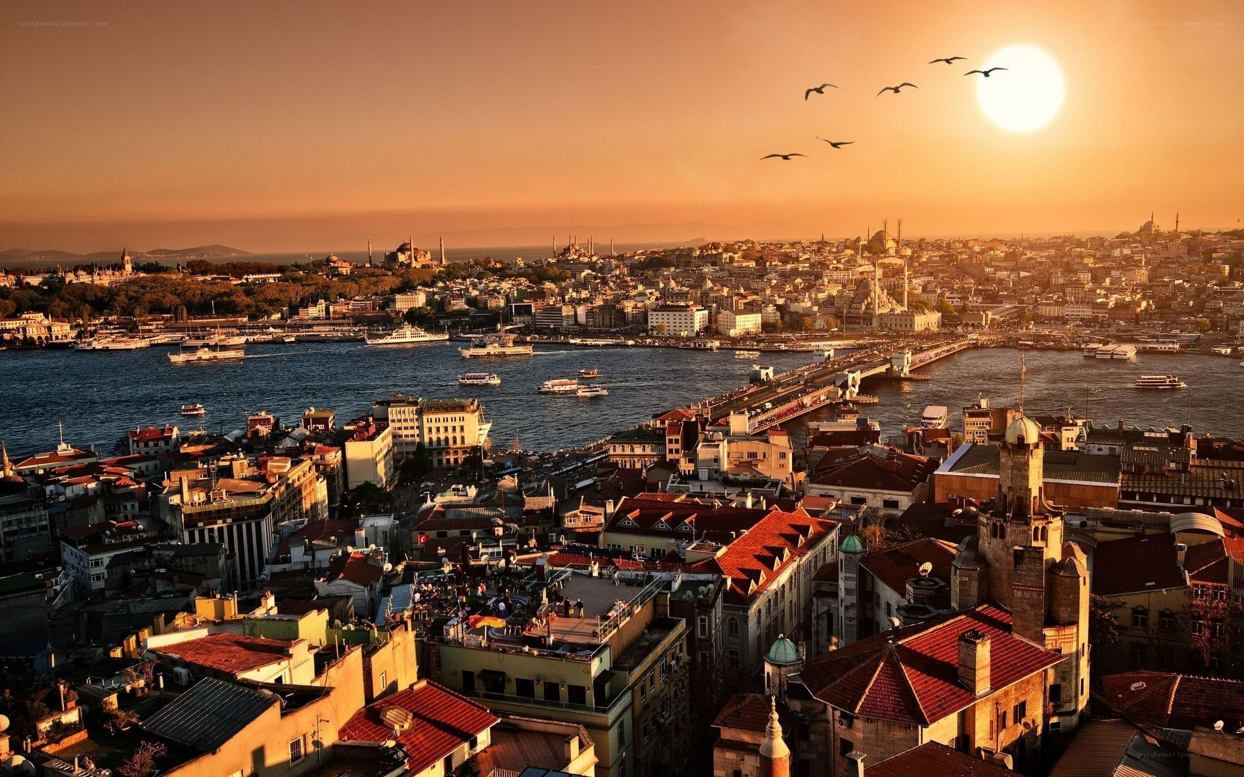 Sunset over Istanbul cityscape