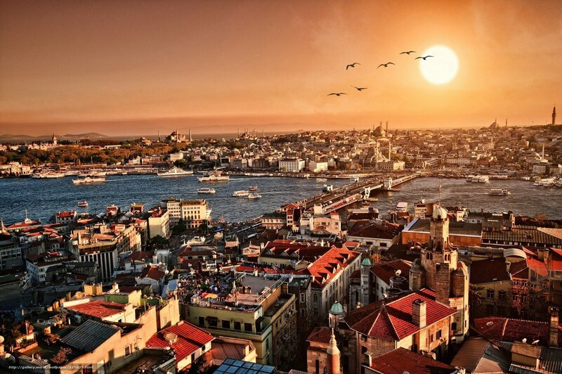 Sunset over Istanbul cityscape