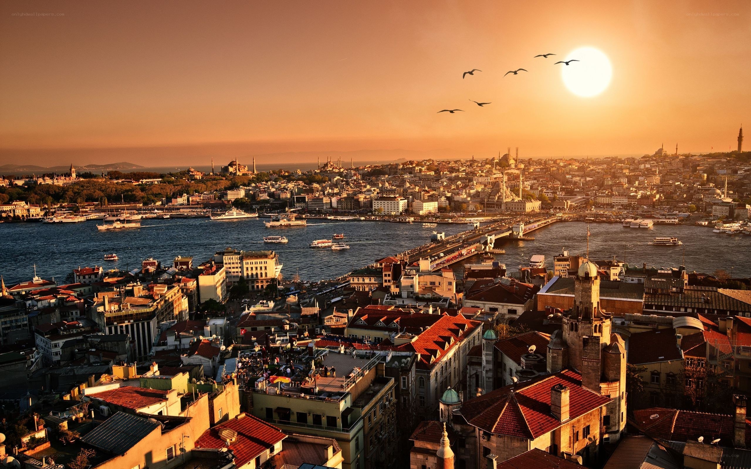 Sunset over Istanbul cityscape