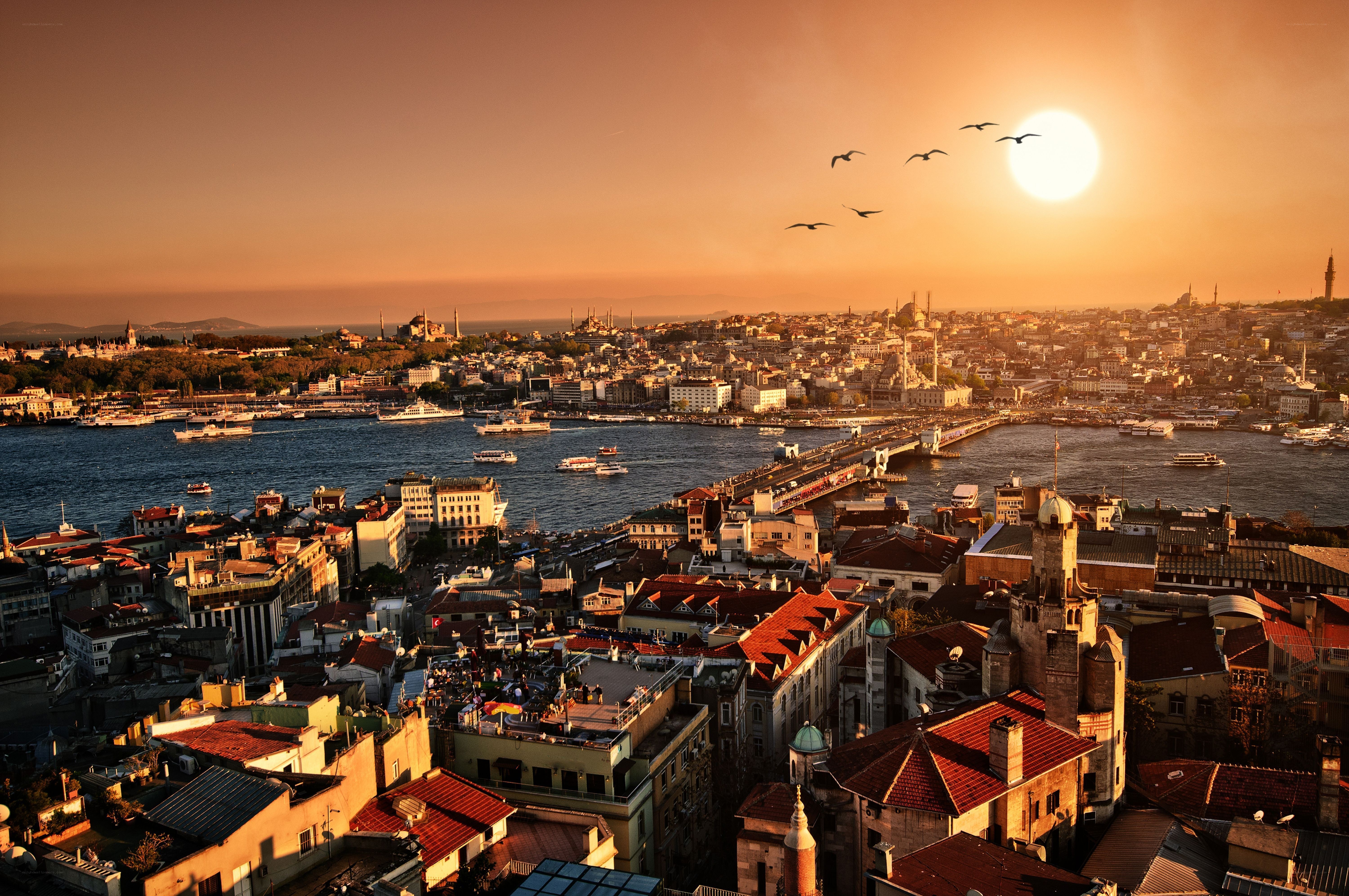 Sunset over Istanbul cityscape