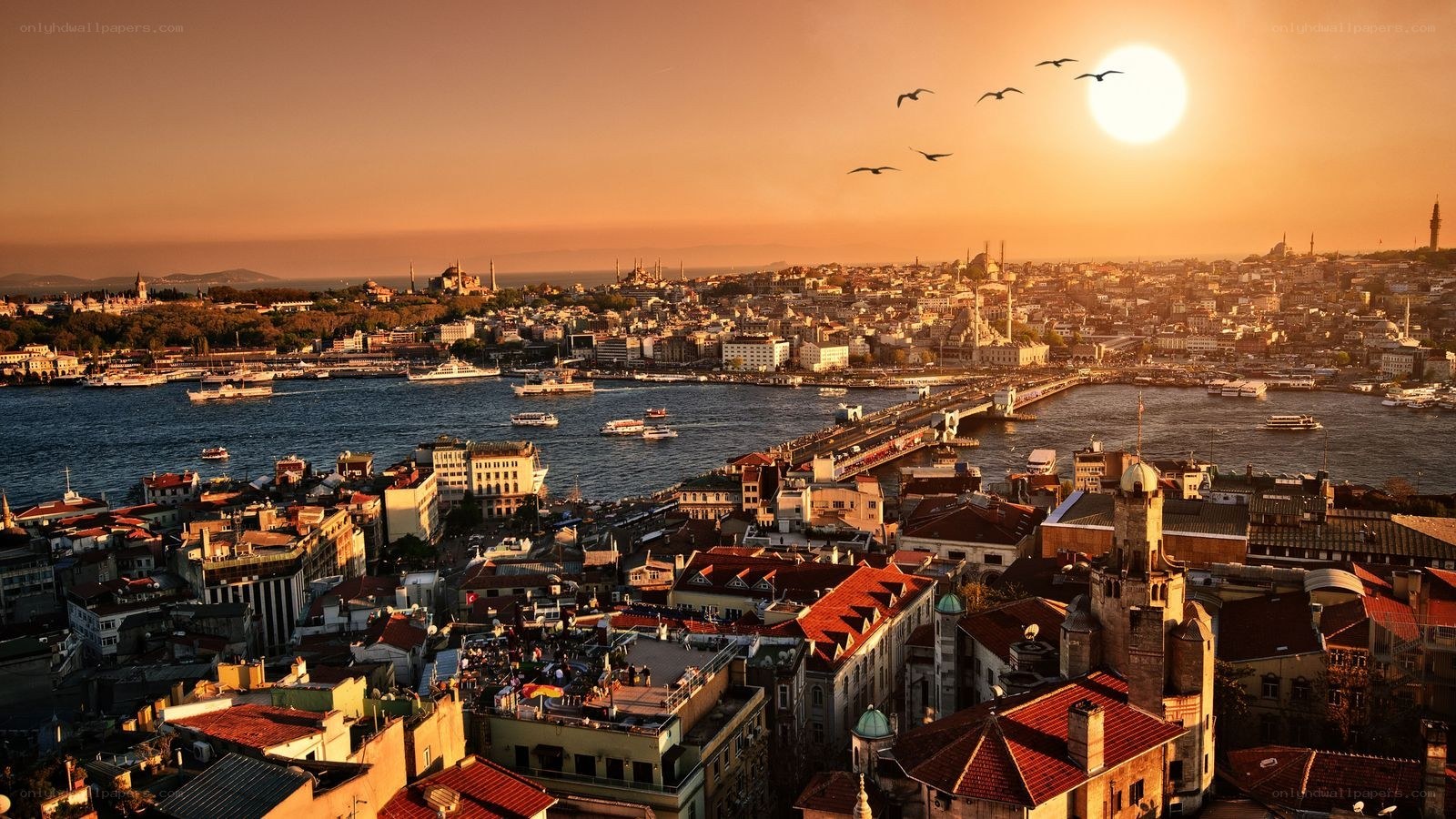 Sunset over Istanbul cityscape