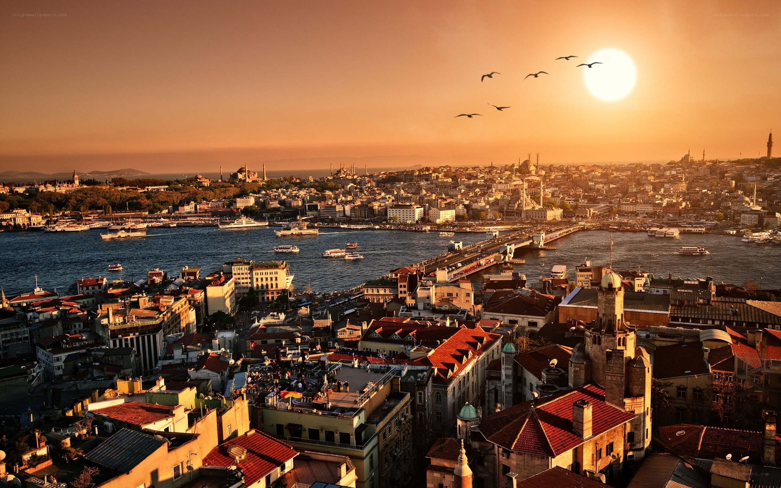 Sunset over Istanbul cityscape