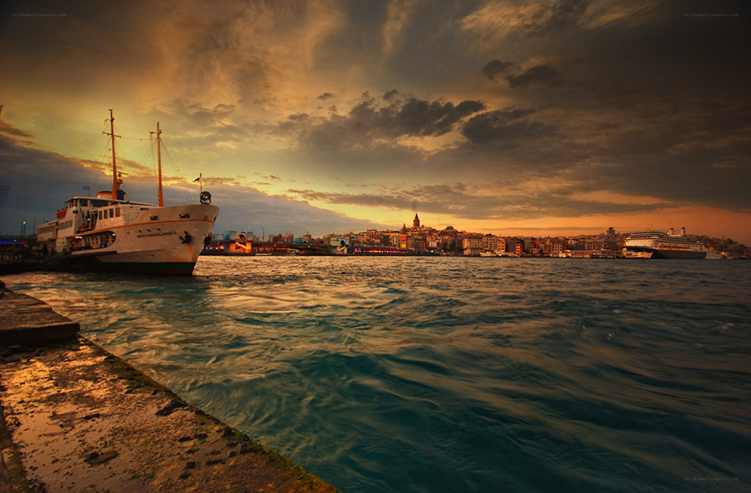 Sunset over Istanbul harbor