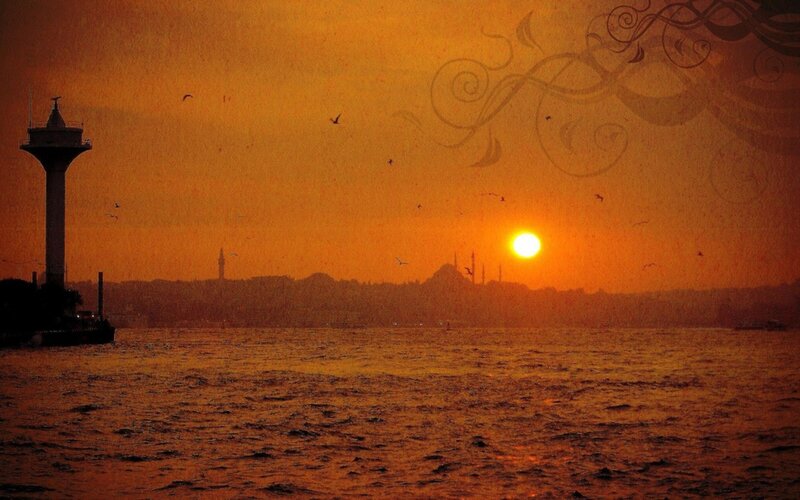 sunset over istanbul harbor