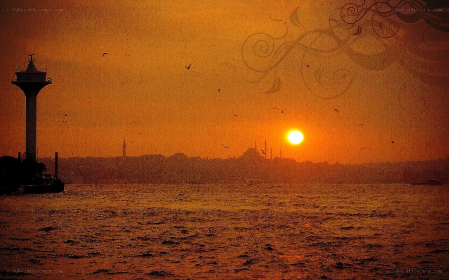 sunset over istanbul harbor