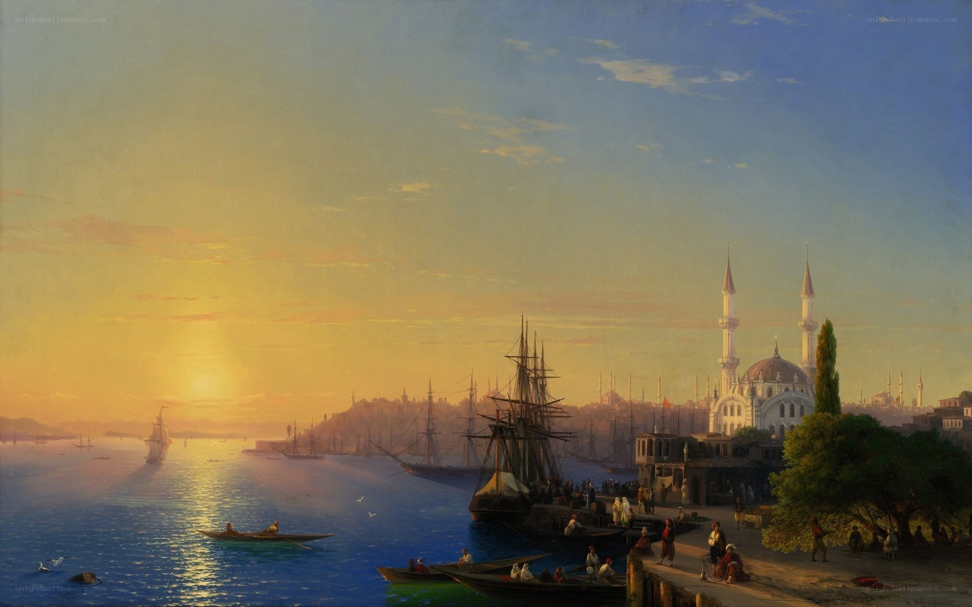 Sunset over Istanbul harbor