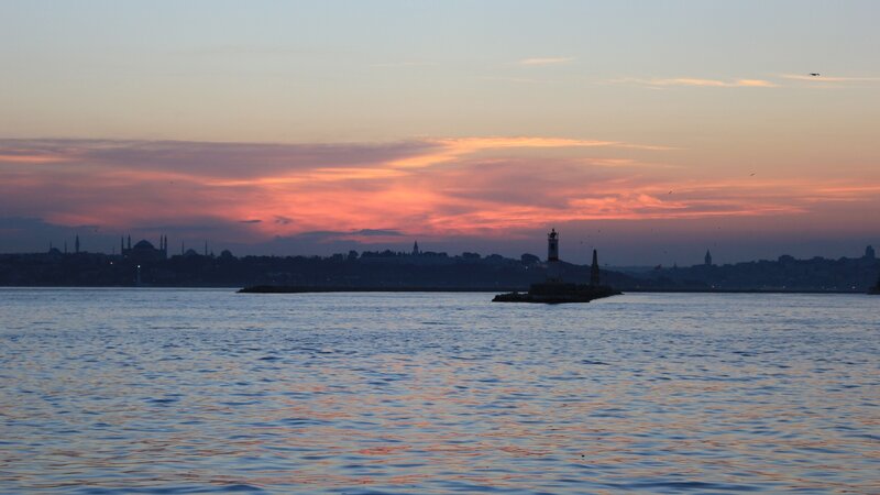 sunset over istanbul harbor