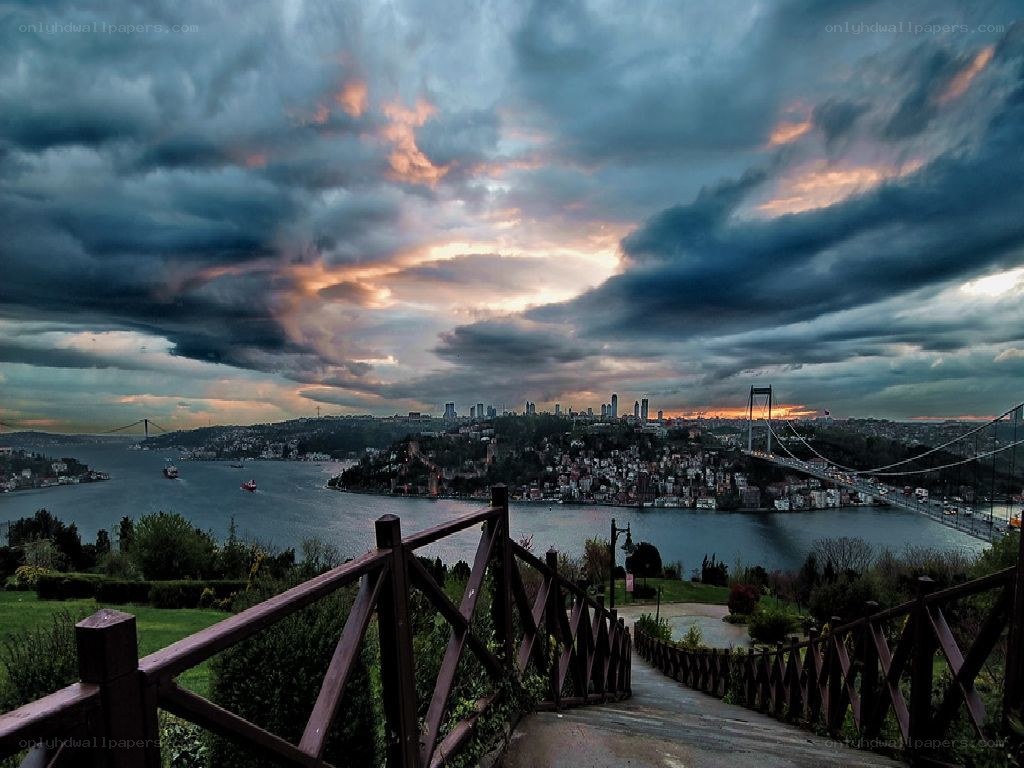 Sunset over Istanbul with Bosphorus