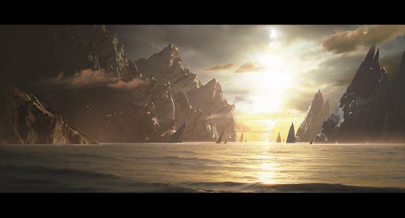 sunset over jagged mountains