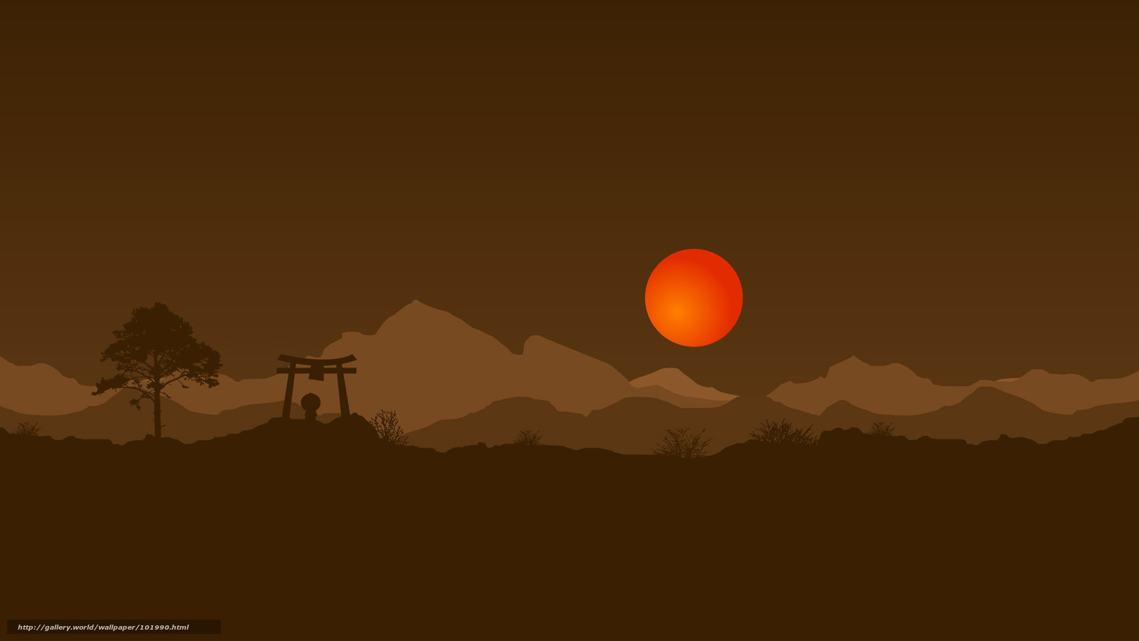Sunset over Japanese landscape