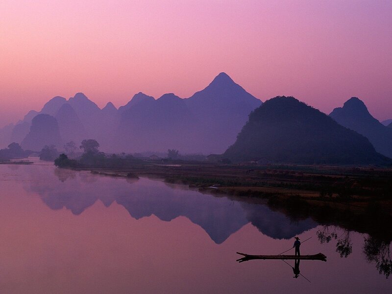 Sunset over karst mountains