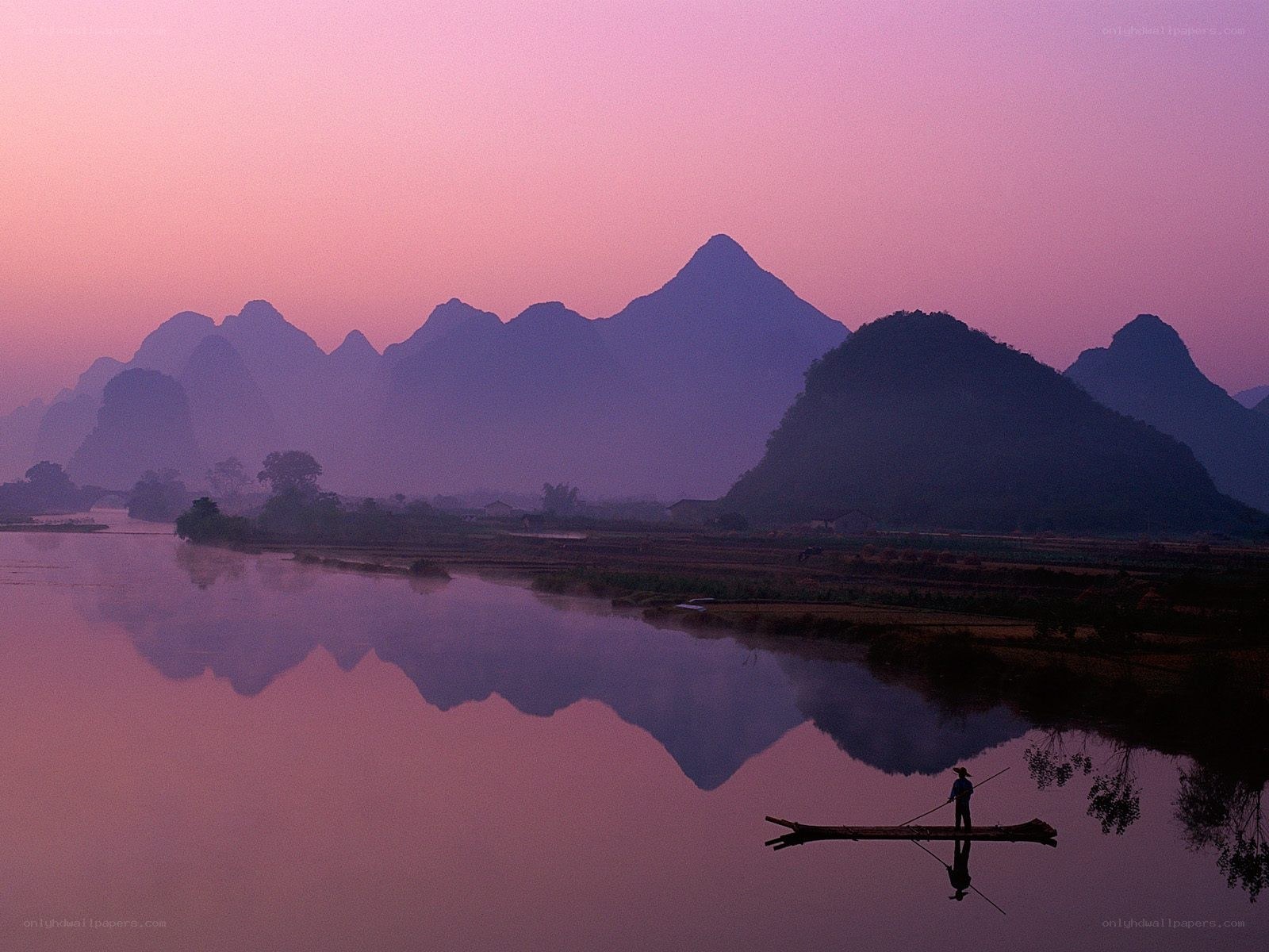 Sunset over karst mountains