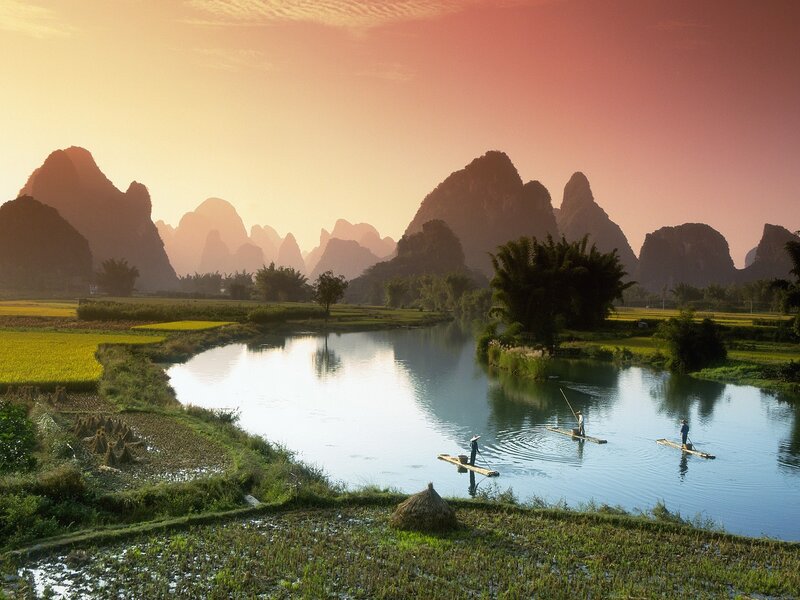 Sunset over karst mountains