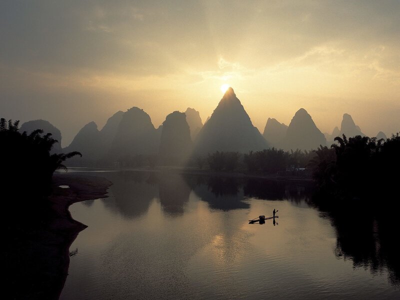 Sunset over karst mountains