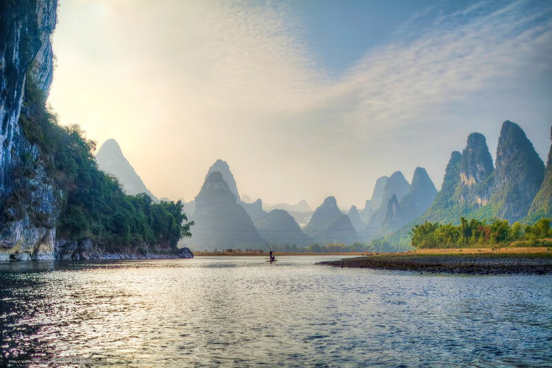 Sunset over karst mountains